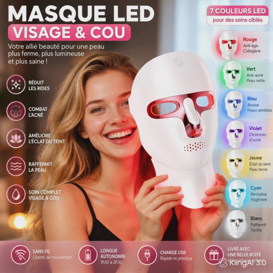 Masque LED visage & cou – 7 couleurs sans fil