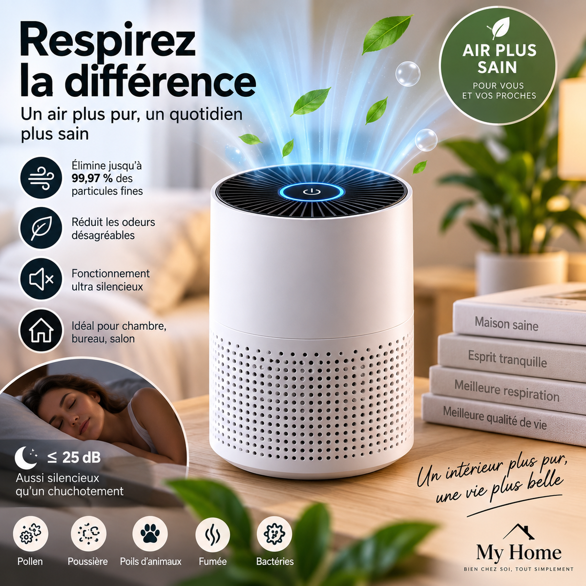 Mini purificateur d’air compact pour bureau et chambre – My Home